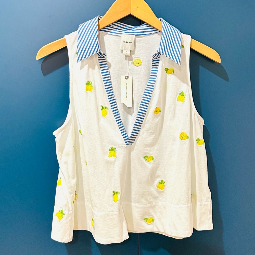 Anthropologie Maeve NWT Lemon Print Sleeveless Swing Top Coastal Preppy Size S - Picture 5 of 10